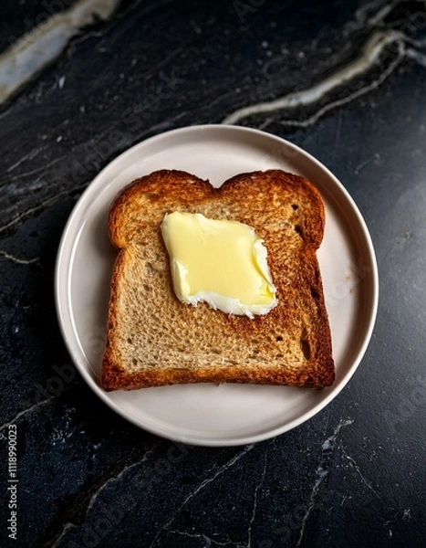 Fototapeta Buttered toast on a plate. Simple breakfast.