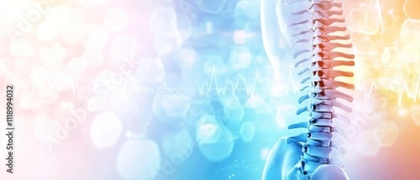 Obraz Vibrant colored background with a human spine and medical technology elements