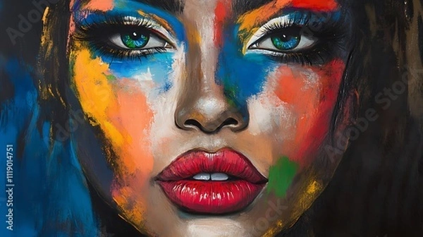Fototapeta Close-Up Portrait of a Woman with Colorful Makeup