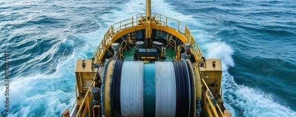 Obraz Close-up of a submarine fiberoptic cable being laid by a specialized ship, ocean waves crashing nearby, submarine fiberoptic cable, marine engineering