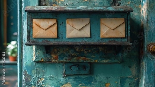 Fototapeta Three blank letters peek out from a mailbox, inviting correspondence from the outside