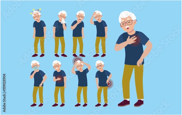 Fototapeta Sick old people with different symptoms