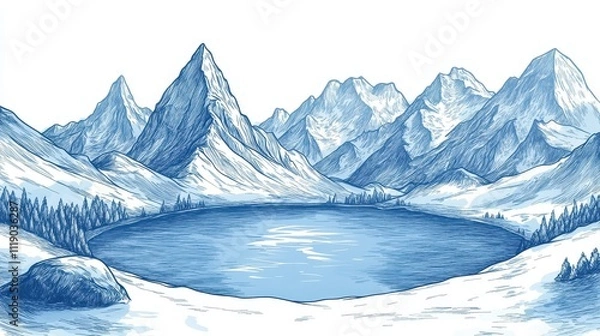 Obraz Serene Snowy Peaks Reflected in Tranquil Alpine Lake