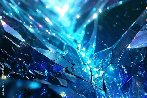 Obraz Blue cristal background. Glow effect. Broken glass effect background. Crystal bg.