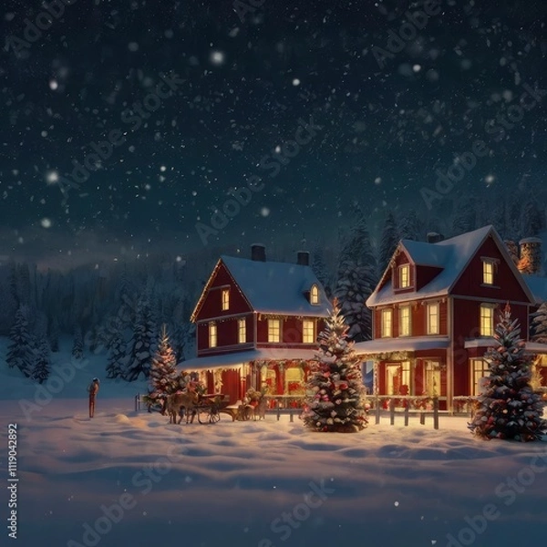 Fototapeta Christmas house in the mountains