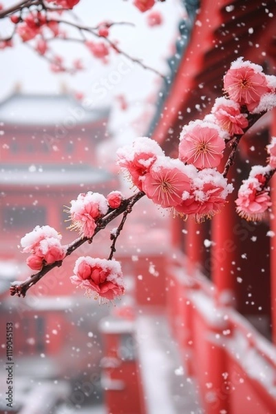 Obraz Plum blossoms in snow