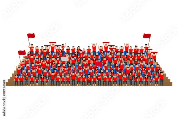 Obraz team supporter on stadium seats stand red shirts