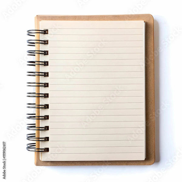 Fototapeta A simple notebook with a clean, plain cover, placed on a white background