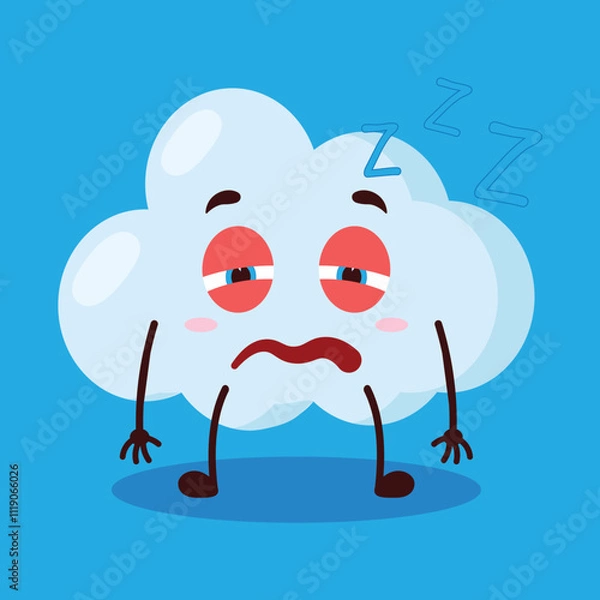 Fototapeta cute sleepy expression of cloud cartoon character