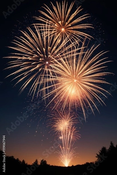 Fototapeta fireworks are lit up in the sky above a lake at night