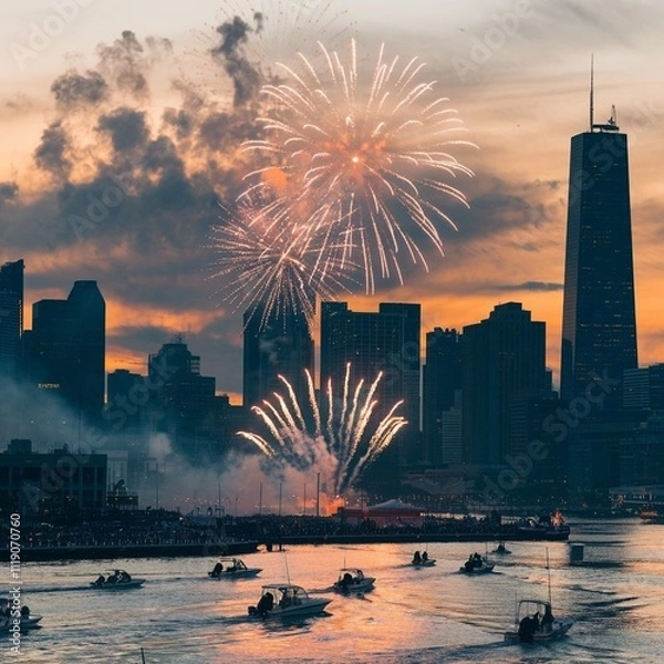 Obraz city skyline at sunset