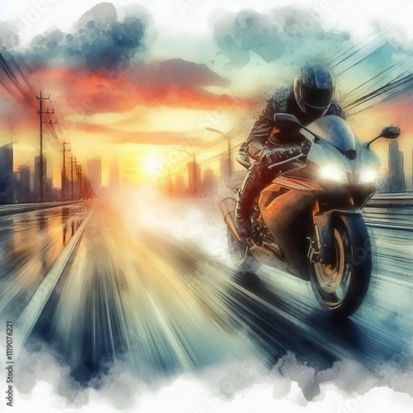 Obraz 52 Motion Photography Watercolor A speeding bike with a soft pai