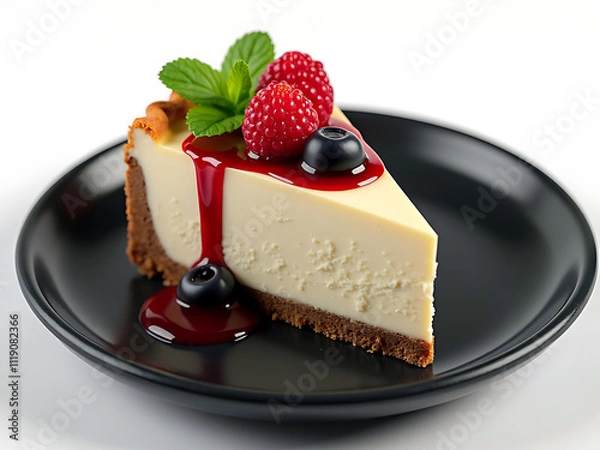 Fototapeta A Slice of a delicious chess cake with berry.