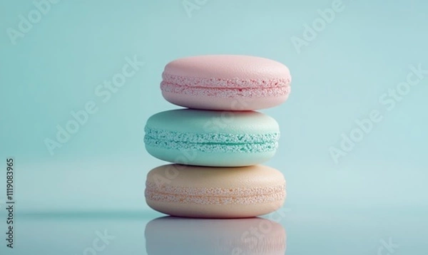 Obraz Stacking Pastel Macarons: A Delightful Culinary Creation with Sweet, Delicate Flavors, Visually Appealing Colors.  French Pastry Art.