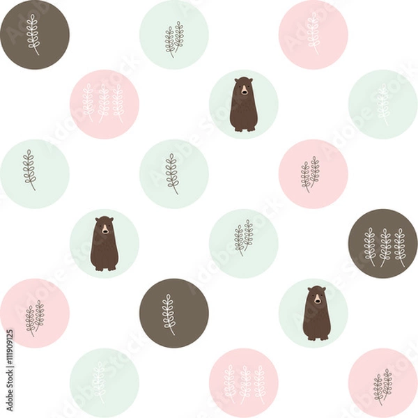 Obraz Bear and forest seamless background. vector design illustration.
