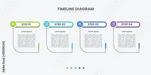 Fototapeta Timeline Creator infographic template. 4 Step timeline journey, calendar Flat simple infographics design template