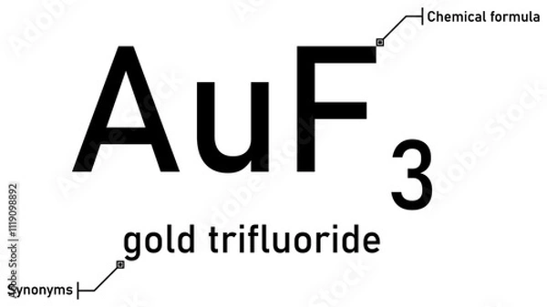 Obraz Gold trifluoride chemical formula and synonyms with callout titles