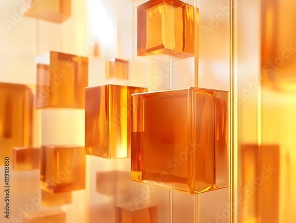 Fototapeta Luminous Amber Cubes: A Dance of Warmth and Light