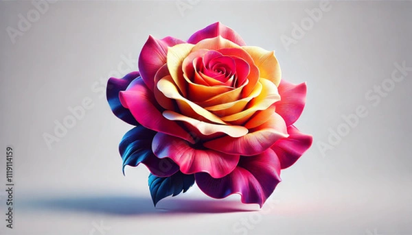 Obraz A Fully Bloomed Rose Featuring Rich Gradients of Pink, Yellow, and Blue in a Photorealistic Style