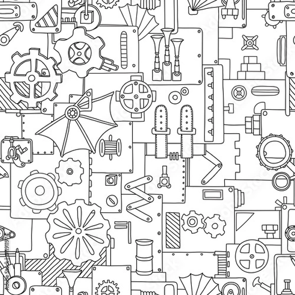Obraz Steampunk seamless pattern. Mechanism the background.