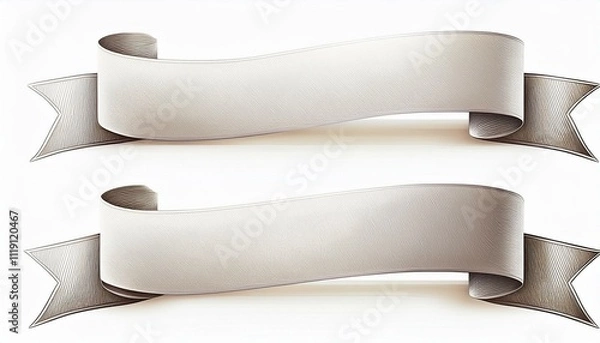 Fototapeta set white Ribbon Banner on isolated white background.