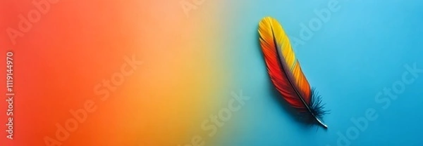 Fototapeta Nation indigenous peoples day concept, Colorful feather on minimslist color background