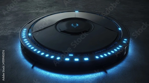 Fototapeta Futuristic Hovering Device with Glowing Blue Lights on Surface