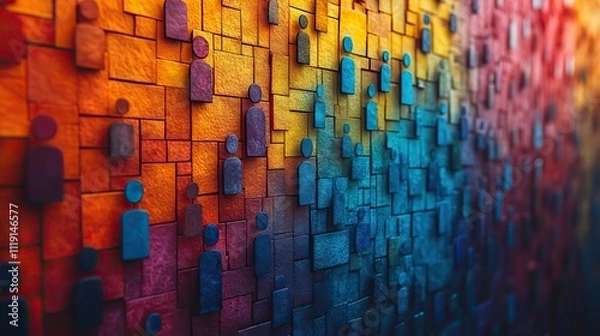 Obraz An abstract representation of human diversity with colorful squares featuring people’s outlines