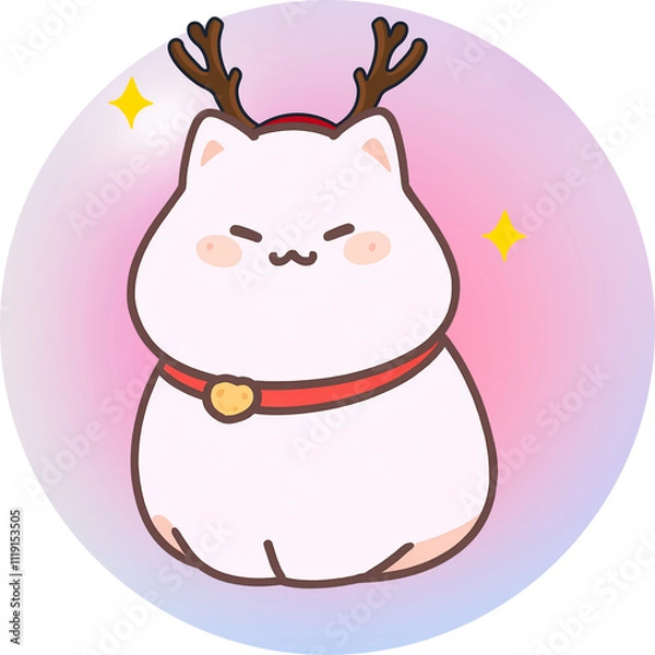 Fototapeta Adorable chubby cat in a Santa costume, vector art with cartoonish watercolor style. Vibrant colors and festive charm on a transparent background for versatile use