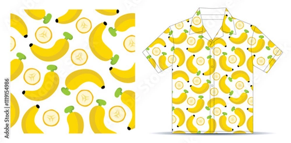 Obraz Bananas fruit and slices seamless pattern for shirt