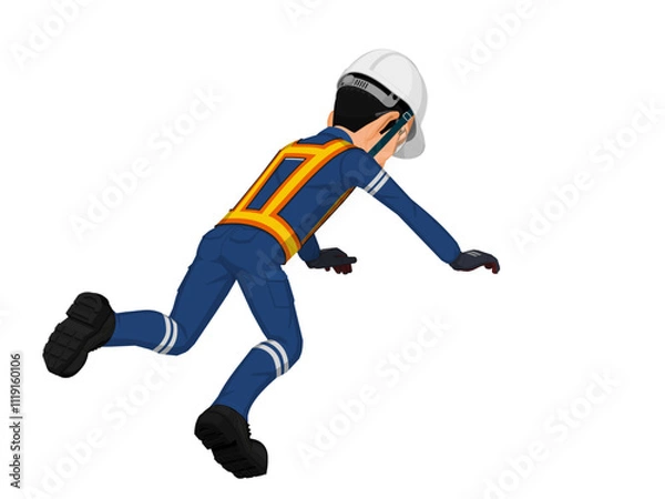 Fototapeta A worker is tripping on white background
