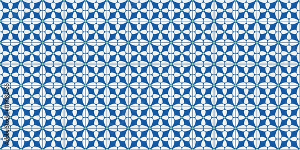 Obraz Tessellation tile pattern. Seamless beautiful contemporary Nanyang style pavement texture in vector. Retro print and digital wallpaper resource. Blue green cream 025