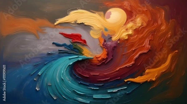 Obraz Abstract artwork featuring swirling colors and dynamic brushstrokes. vibrant expressionism piece evokes movement, depth, and emotion through its bold use of color and texture.