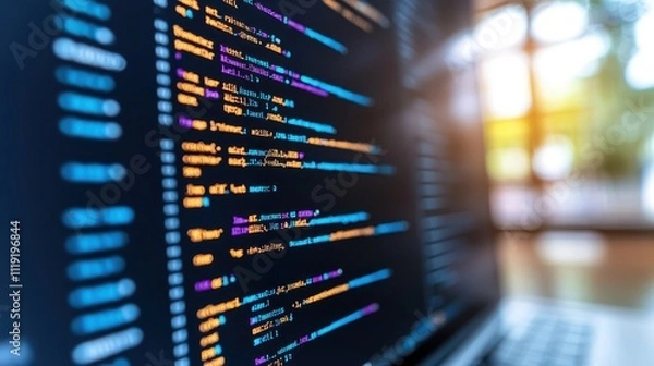 Fototapeta A specialist coding backend features for a seamless checkout experience, focus on speed and security, close up, developer space, futuristic, Silhouette, tech-heavy lab