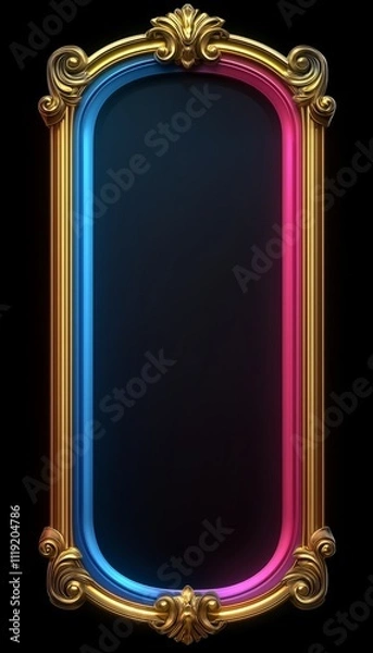 Fototapeta Elegant Gold Frame with Neon Blue and Pink Accents