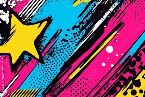 Obraz Vibrant Abstract Digital Art with Colorful Composition and Playful Energy Enhanced by Dynamic Shapes, Lines, and Pop Art Elements