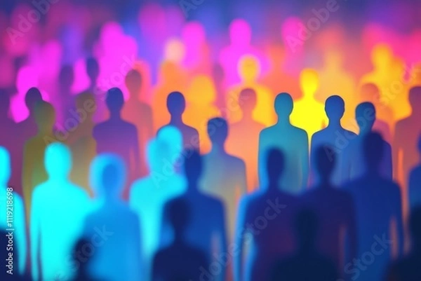 Fototapeta Vibrant Crowd of People in a Diverse Silhouette - Lively and Energetic Atmosphere with Colorful Background