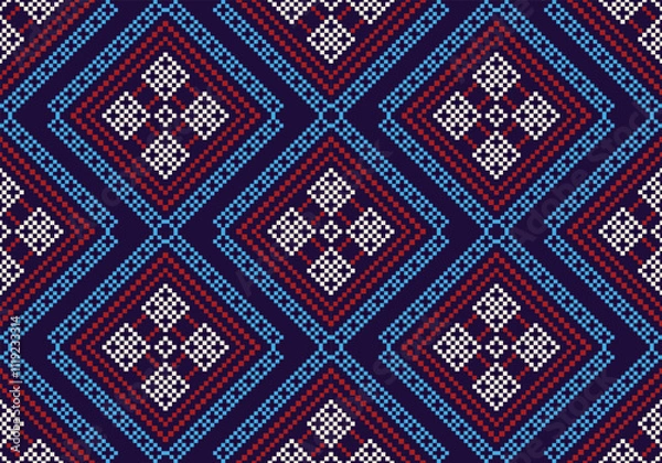 Fototapeta Seamless pixel and zigzag geometric pattern design.