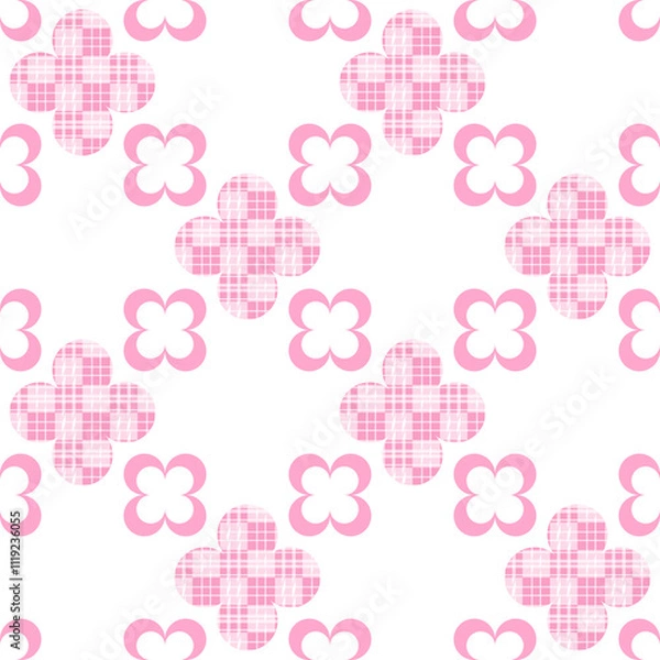 Fototapeta Seamless Plaid flowers Pattern on white background. Traditional Scottish Checkered Background. Seamless pattern designed for Scarf, Dress, Skirt, Fashion Textile Design, Art wallpaper, Wrapping, rug.