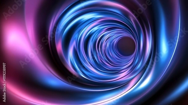 Obraz An abstract glowing vortex of blue and purple, featuring shiny, swirling patterns that create a futuristic whirl of light and energy. Ideal for sci-fi, digital art, and high-tech design projects.