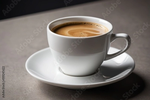 Fototapeta there is a cup of coffee on a saucer on a table