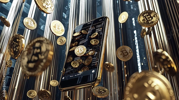Fototapeta Cyber Monday 2023 Sell Discounts on Cryptocurrency Digital Assets Financial Hub Virtual Environment Eye-Level Wealth Growth