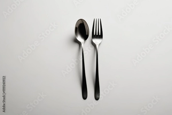 Fototapeta there are two forks and a spoon on a white surface