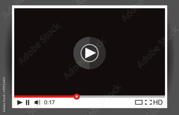 Fototapeta Video player for web. Media Player Interface. Minimalistic Design. Flat Style.Player MockUp