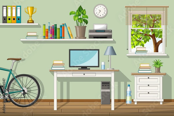 Fototapeta Illustration of a classic homeoffice