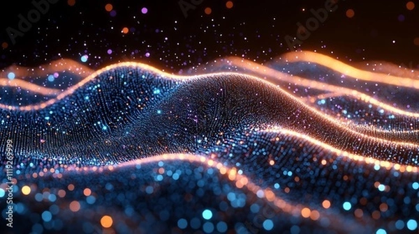 Fototapeta Abstract glowing particle wave background.