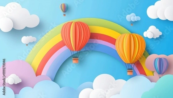 Obraz Hot Air Balloons and Rainbow in the Sky