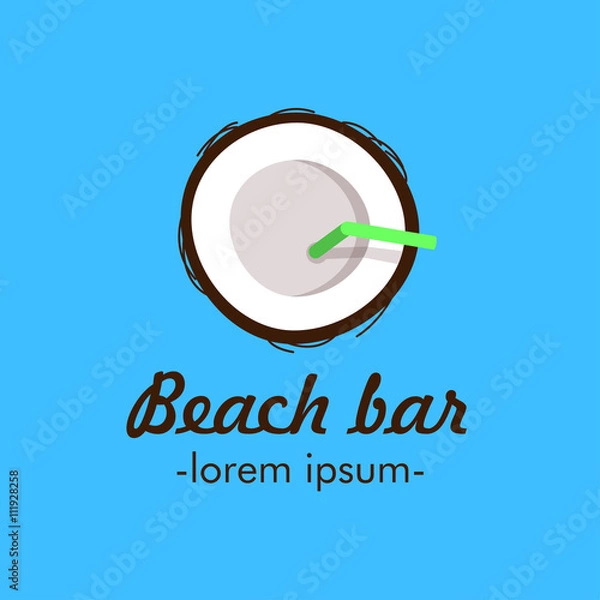 Obraz Flat lay logo with coconut cocktail