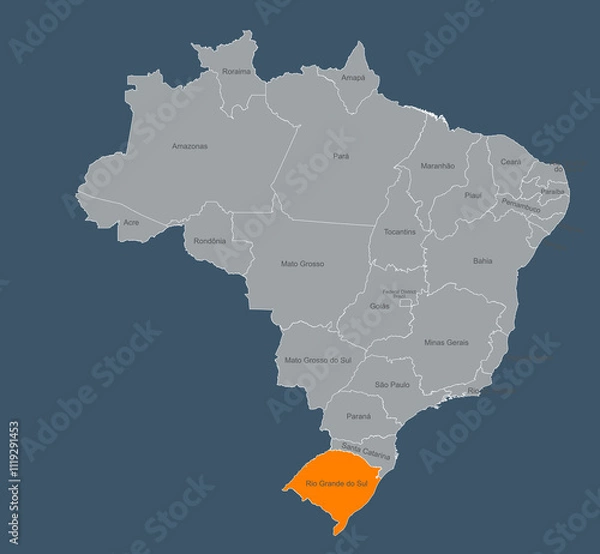 Fototapeta Map of brazil Highlighting Rio Grande do Sul Region with Labeled Provinces
