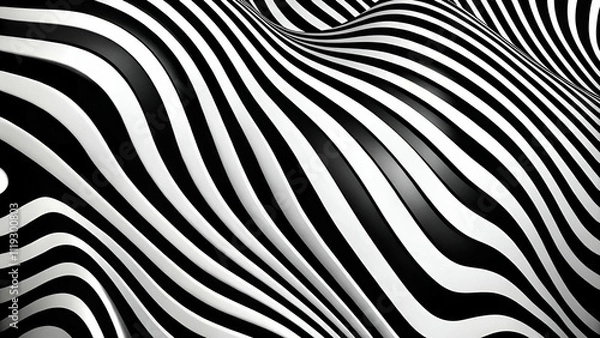 Fototapeta A dynamic pattern of black and white waves creates a visually striking abstract design.